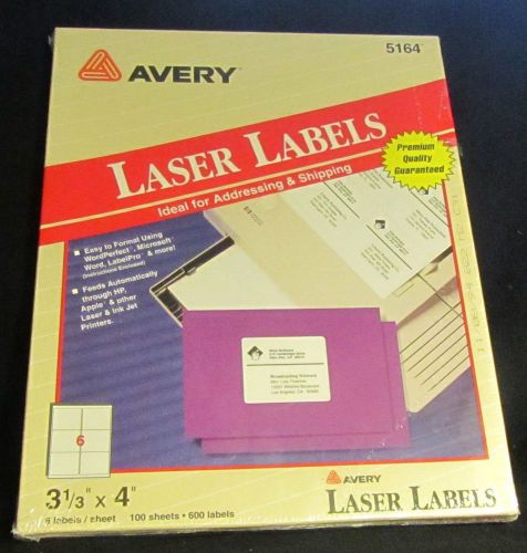 AVERY LASER LABELS 100 SHEETS-600 LABELS #5164 NMB 3-1/3&#034; X 4&#034; ADDRESS