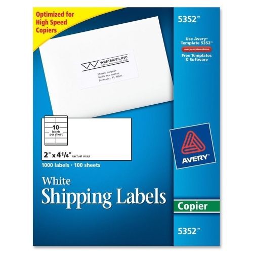Avery Copier Mailing Label - 2&#034;Wx4.2&#034; L - 1000 / Box - Rectangle - White