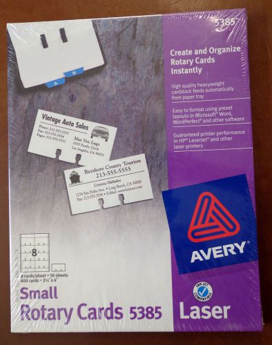 Avery Small Rotary Cards Item #5385 400 Cards Total Laser New Sealed 2 1/6&#034; X 4&#034;