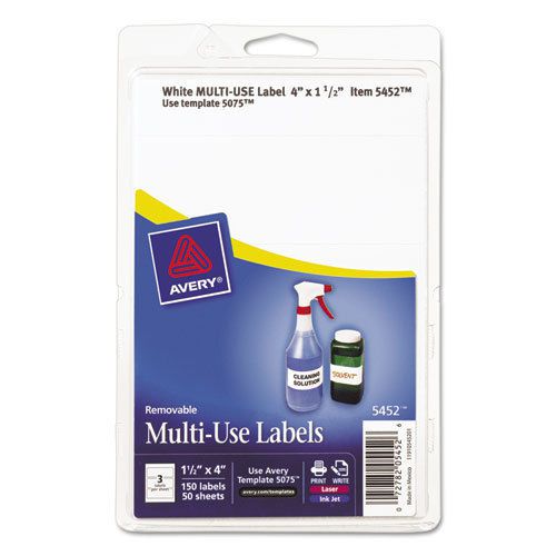 Print or Write Removable Multi-Use Labels, 1-1/2 x 4, White, 150/Pack