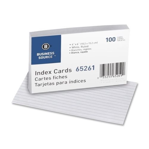 Business Source Ruled Index Card - Ruled- 6&#034;x4&#034;- 100/Pk - White  - BSN65261