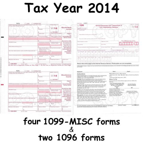4) 1099-MISC Miscellaneous Income 2014 IRS Tax Forms &amp; 2) 1096 Transmittal Forms
