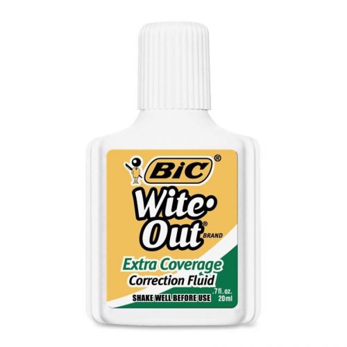 Bic wite-out extra coverage correction fluid - 0.68 fl oz - white - (wofec12we) for sale