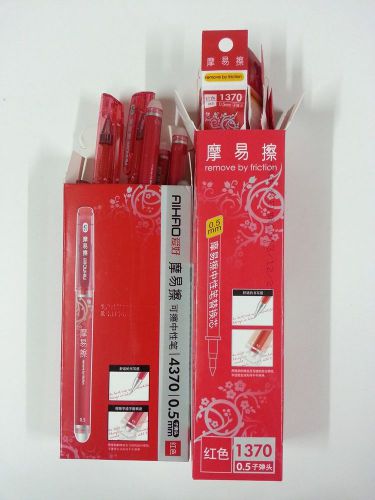 12pcs aihao 4370 0.5mm erasable gel pen (red ink) + 20pcs refill for sale