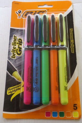 BIC BRITE LINER GRIP HIGHLIGHTERS ASSORTED FLUORESCENT COLORS 5/PK CHISEL POINT