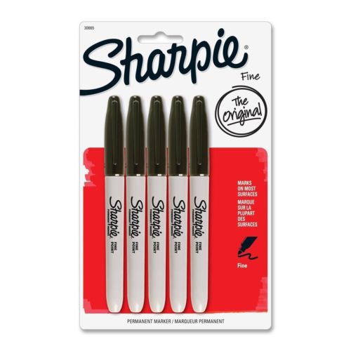 5 sharpie permanent markers black fine point office pen lot set art school pack for sale