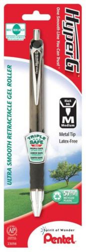 HyperG Retractable Gel Roller Pen Medium Line Permanent Black Ink 1 Pack Carded