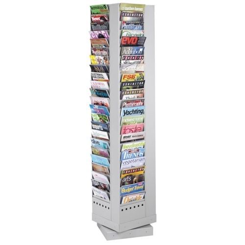 Steel Rotary Magazine Rack, 92 Compartments, 14w x 14d x 68h, Gray