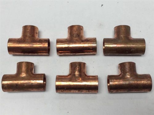 6 Piece Lot 1/2&#034; x 1/2&#034; x 1/2&#034; Copper Tee Mueller Plumbing Fittings