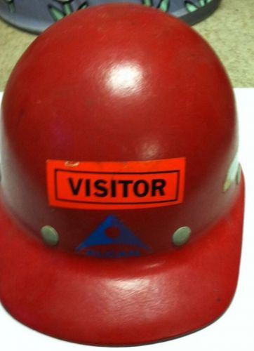 Vintage alcan factory fibre metal hard hat red safety helmet deco piece for sale