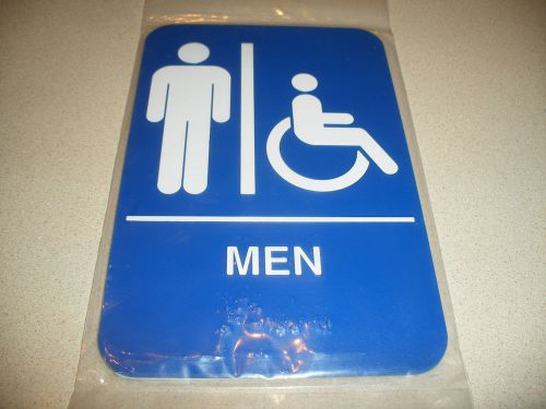 BLUE BATHROOM MENS Sign (ADA) Handicap Accessible Braille Sealed, NEW, restroom