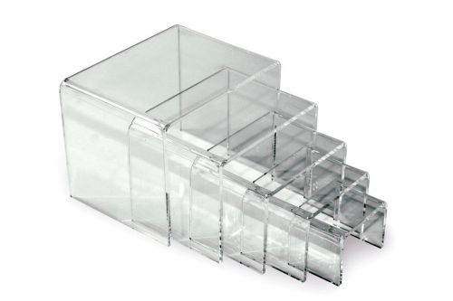 Hi-glossy clear acrylic jewelry display riser stand set of 5 - 2&#034; to 4&#034; w for sale