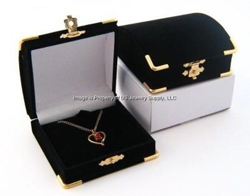 24 Black Velvet &amp; Brass Accent Pendant or Large Earrings Jewelry Gift Boxes