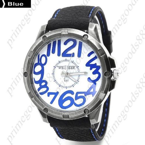 Big Numbers Numerals Rubber Quartz Analog Men&#039;s Wristwatch Free Shipping Blue