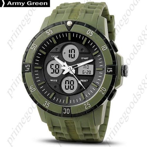 50 M Water Proof Analog Digital Date LED Wrist Sport Wristwatch Men&#039;s Army Green
