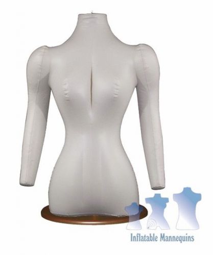 Inflatable Female Torso With Arms, Ivory And Wood Table Top Stand, Brown