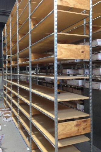 Backroom shelving lozier lot 5 wood 24&#034; shelves used fixtures warehouse storage for sale