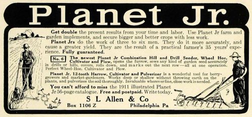 1911 Ad Farming Equipment S L Allen Planet Jr. Harrow - ORIGINAL SUB1
