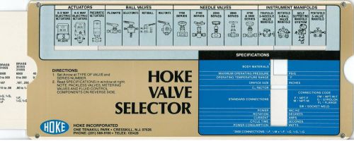 Hoke Valve - valve type Slide Rule Selector - 1983 rare