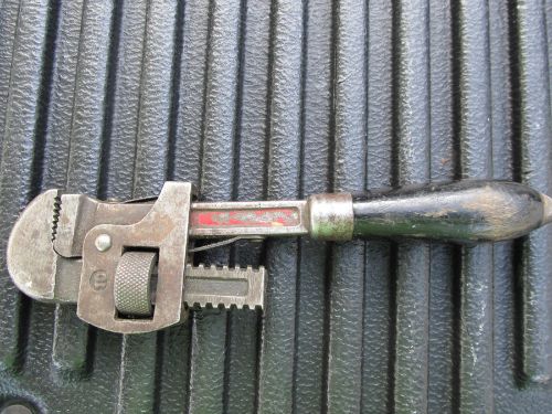 Vintage 10 Inch Pipe Wrench Adjustable Wrench Wood Handle Nice Old Tool
