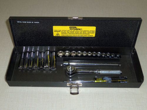 USED STANLEY WORKMASTER BOX WITH 19 ACCESSORIES 86-000 12.25&#034; X 4&#034; X 1.2&#034;