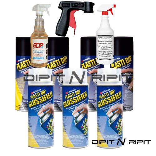 Plasti Dip Wheel Kit 4 Black, 3 Glossifier, Spray Trigger, PreDip Spray, &amp; BDP