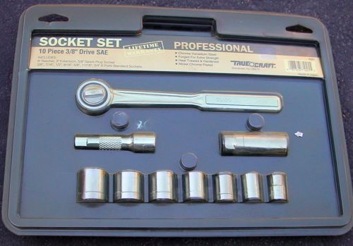 True Craft 10PC Socket Wrench Set, 3/8 Drive, 3/8&#034; to 3/4&#034;Sockets, 8&#034; Ractchet,