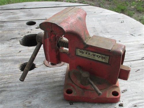 Red wilton 3 1/2&#034; jaw work bench table swivel vise anvil blacksmith vintage tool for sale