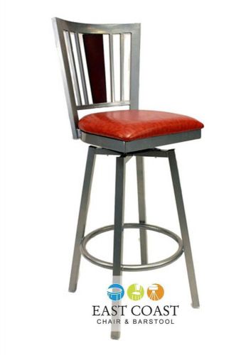New steel city silver metal swivel restaurant bar stool with orange vinyl seat for sale