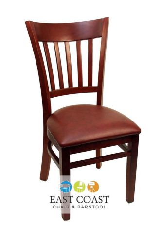 New Gladiator Mahogany Wooden Vertical Back Restaurant Chair w/ Wine Vinyl Seat