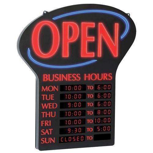 NEWON LED “OPEN” Sign with Lit Digital Business Hours