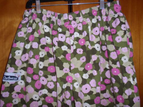Chefwear 4X Ladies Pants Green Pink Flowers Elastic Waist