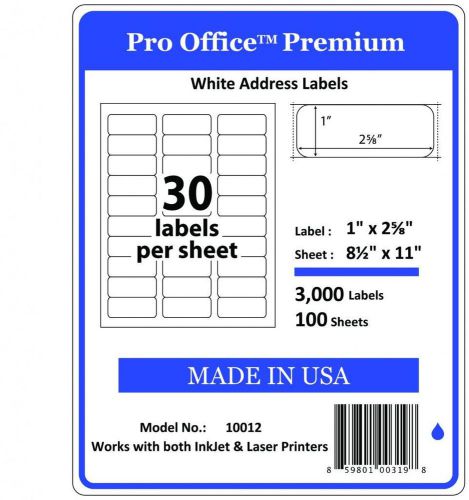 Po12  1&#034; x 2 5/8&#034; pro office self-adhesive address label,avery 5160 usps fedex for sale