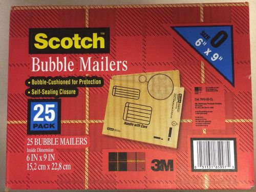 3M SCOTCH BUBBLE MAILERS 6&#034; X 9&#034; PADDED MAILING ENVELOPES 25 PACK SIZE 0 NEW