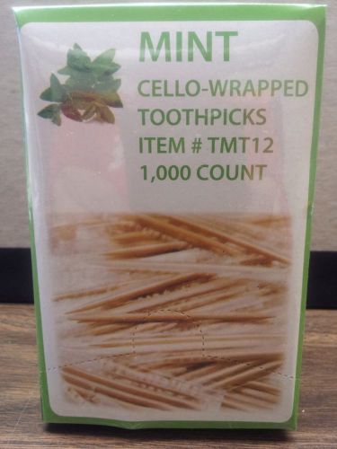 MINT CELLO-WRAPPED ROUND WOODEN TOOTHPICKS ( 1000 PICKS PER BOX )