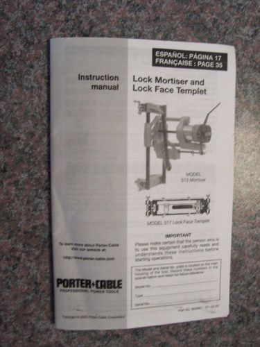 PORTER CABLE  513 LOCK MORTISER  OPERATOR&#039;S MANUAL &amp; PARTS LIST ORIGINAL