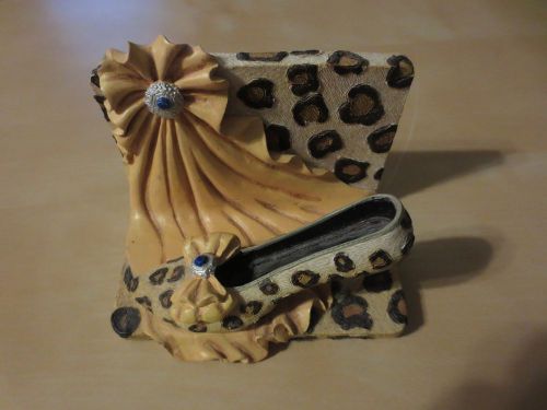 Leopard print mini shoe sculpture business card holder desk top piece unmarked