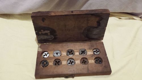 10 pc die / dye set in hand-made wooden box for taps metalworking cutting tool for sale