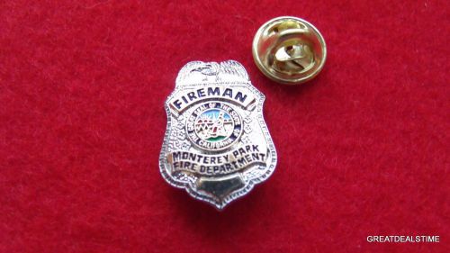 Monterey park fire dept badge,fireman mini metal lapel pin,silver eagle,ca logo for sale