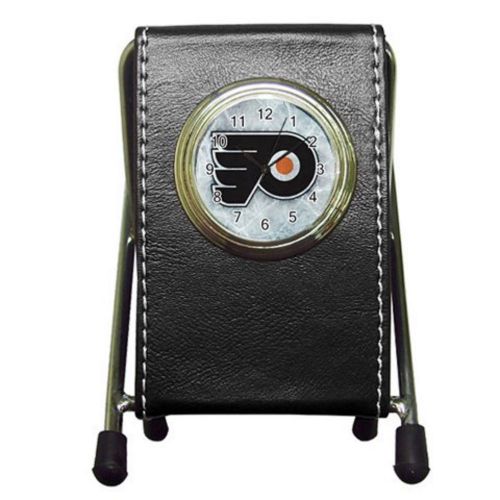 Custom Philadelphia Flyers Leather Pen Holder Desk Clock (2 in 1) Free Shipping