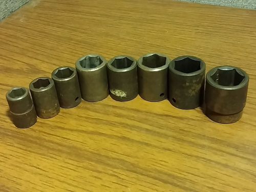 Vintage Wright Tools 8pc Impact Sockets 6 Point Shallow SAE