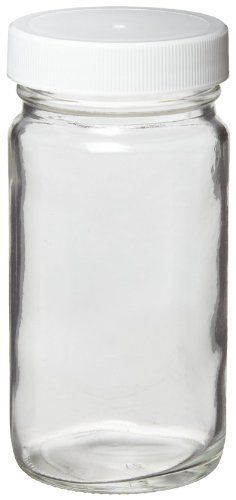 Wheaton W217001 AC Round Bottle, Clear Glass, Capacity 2oz With 38-400 White Po