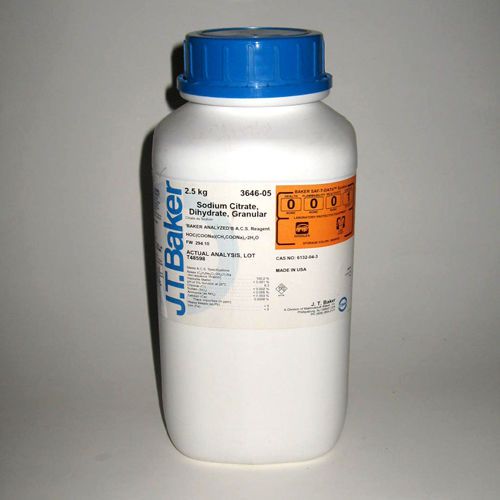 $250 Value Sealed 2.5 kg Bottle of J.T. Baker Granular Sodium Citrate Dihydrate