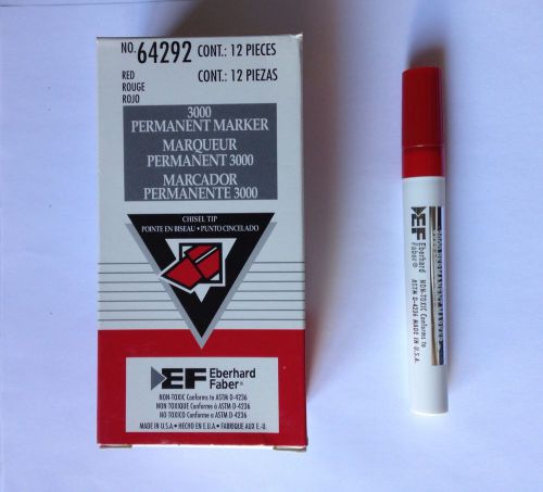 NEW IN BOX: EBERHARD FABER 3000, 12 RED PERMANENT MARKERS NON-TOXIC