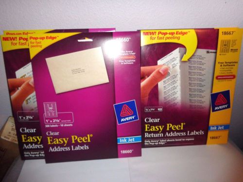 2 Avery Clear Easy Peel Address Labels  #18660 + 1 Return Address Label # 18667