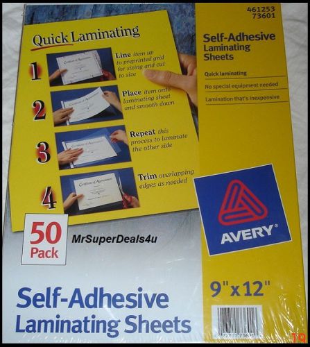 New - Avery Self-Adhesive Laminating Sheets - 461253 - 73601 , 50 Pack