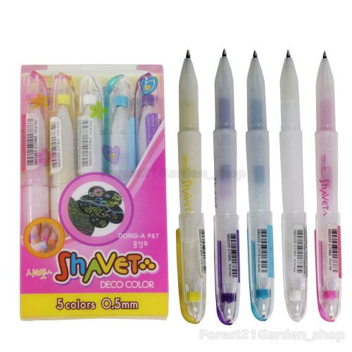 Dong-A Shavet Deco Color Pen 5 Colors For Nail Art,Polaroid,Plastic,Ohp etc