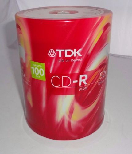 TDK CD-R Dics 52X, 700MB/80Min Spindle 100/PK Sealed