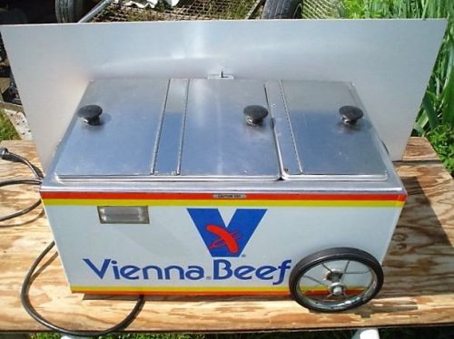 VIENNA BEEF ADVERTISING VINTAGE TABLETOP COMMERCIAL HOT DOG CART WITH WHEELS