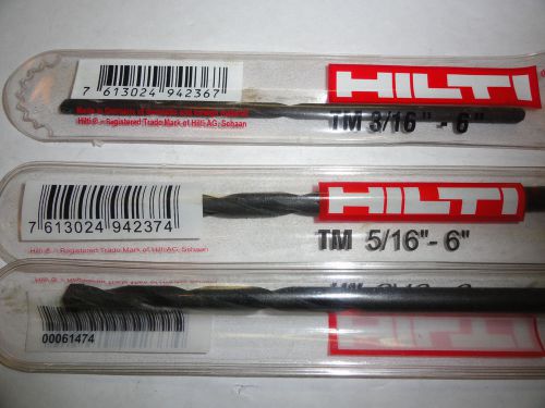 Qty 2 (61474) Hilti 5/16&#034; X 6&#034; Long &amp; Qty 1(61466) Hilti 3/16&#034; Hammer Drill Bits